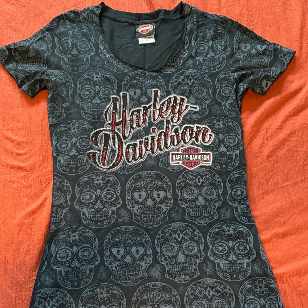 Harley-Davidson Charcoal Skull Pattern Tee